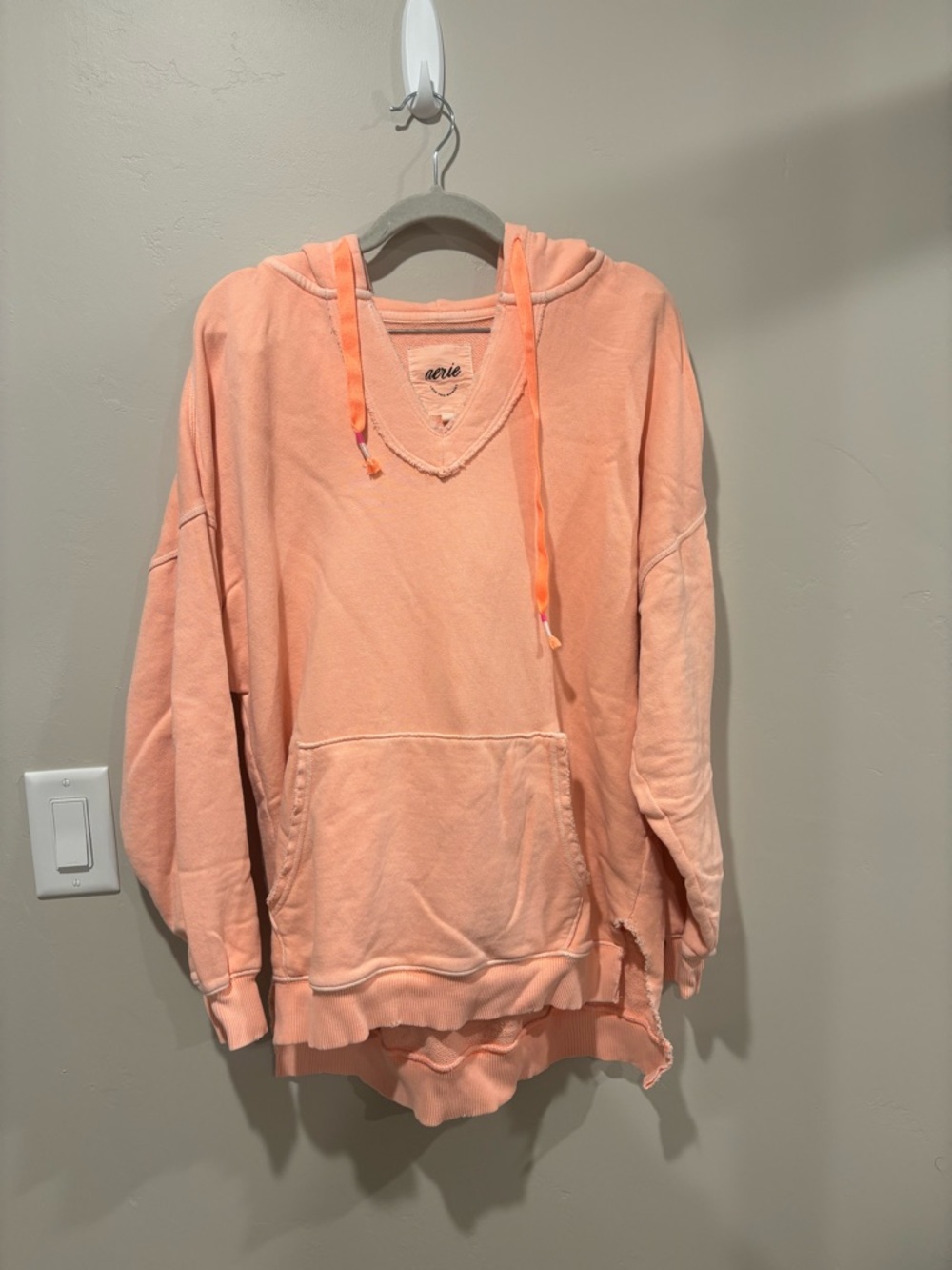 aerie Peach V-Neck Hoodie Sweater